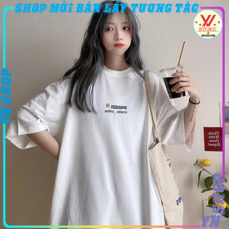 Áo thun tay lỡ unisex nam nữ in chữ ENSEENSS dáng thụng form rộng basic thấm hút mồ hôi