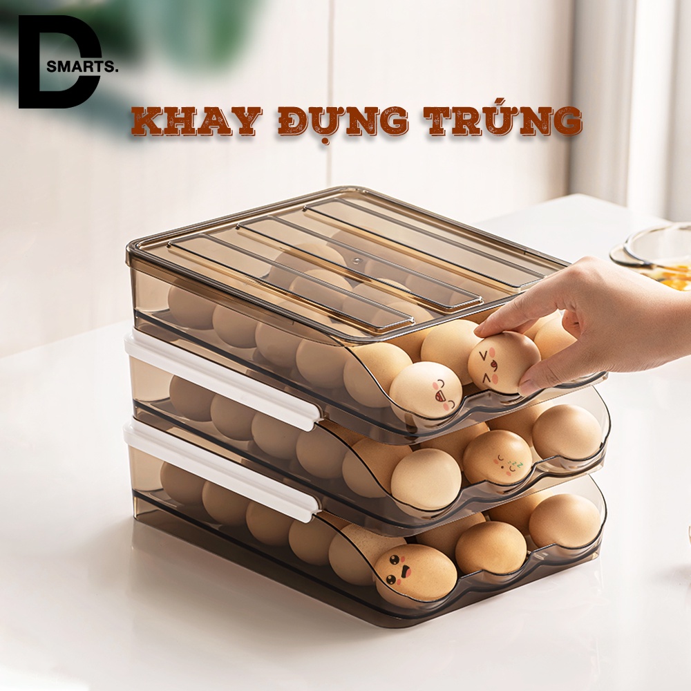 Khay đựng trứng 2 tầng thiết kế trượt tự động, 32 ô đựng trứng tiện lợi