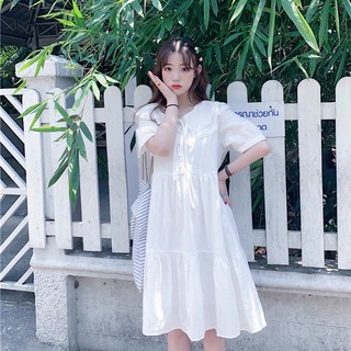 Đầm váy freesize babydoll trắng viền ren