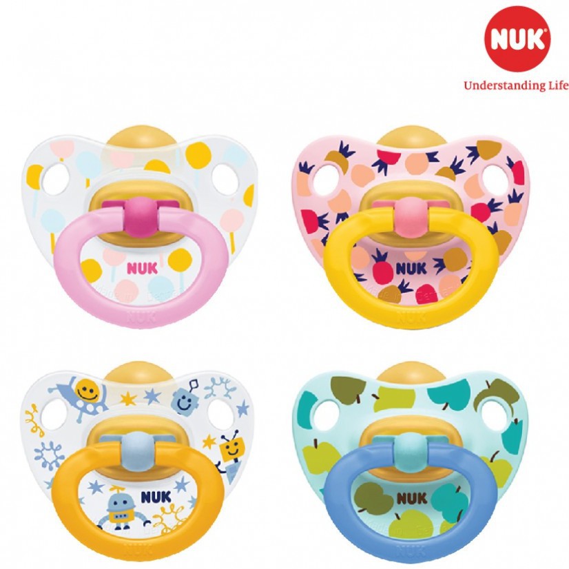 (Có bán lẻ) Bộ 2 ti giả NUK cao su Happykids 0-6m , 6-18m (Giao hình ngẫu nhiên)