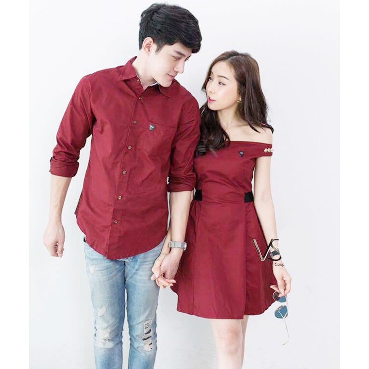 Set váy áo sơ mi đôi ❤️FREESHIP❤️ đồ đôi nam nữ váy trễ vai nữ áo sơ mi nam chụp ảnh đi tiệc AV18 YAME Couple