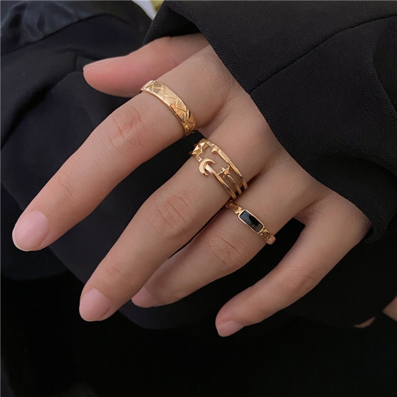 Set 3 nhẫn DODDER hình mặt trăng ngôi sao thời trang cao cấp cho nữ