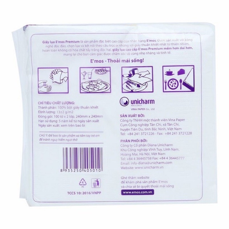 Khăn vuông Emoss loại 100 tờ