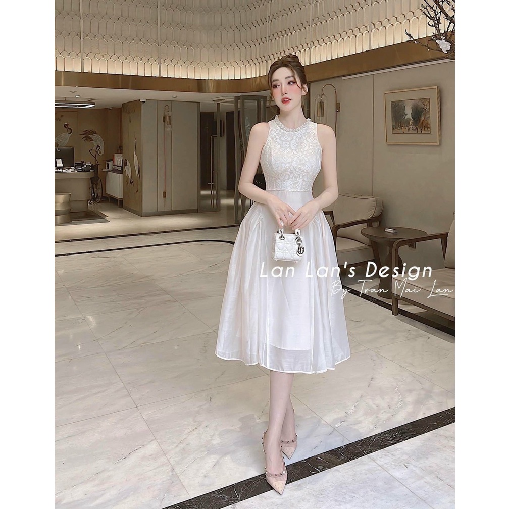 Đầm váy xòe nữ Váy tơ ren hoa 2 lớp Viền Ngọc Cổ Quảng Châu Cao Cấp - Hàng thiết kế chuẩn mã hót girl