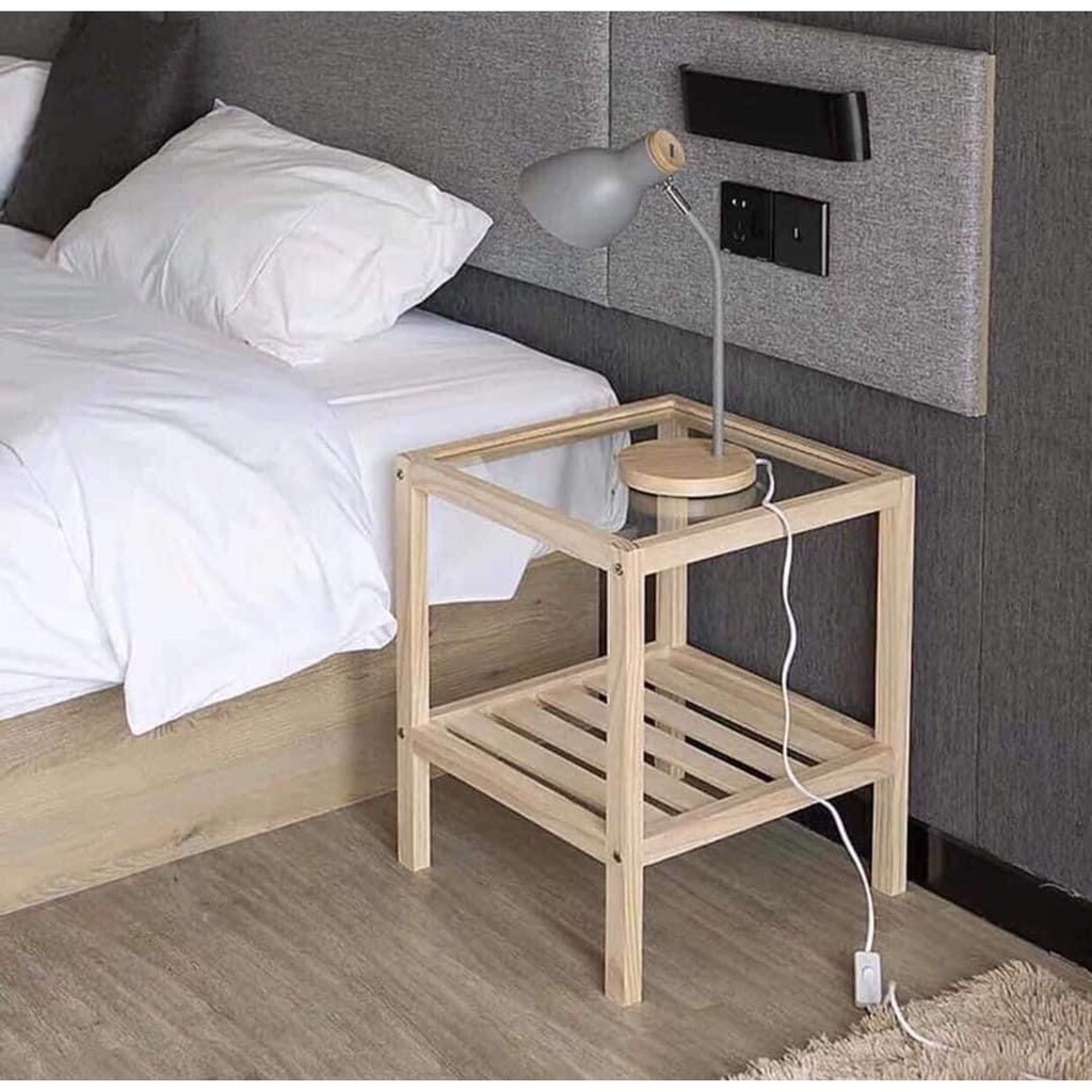 (Xả kho) Tap Pallet đầu giường 2 tầng mặt kính De pallet - Gỗ thông loại I, mặt kính dày đẹp