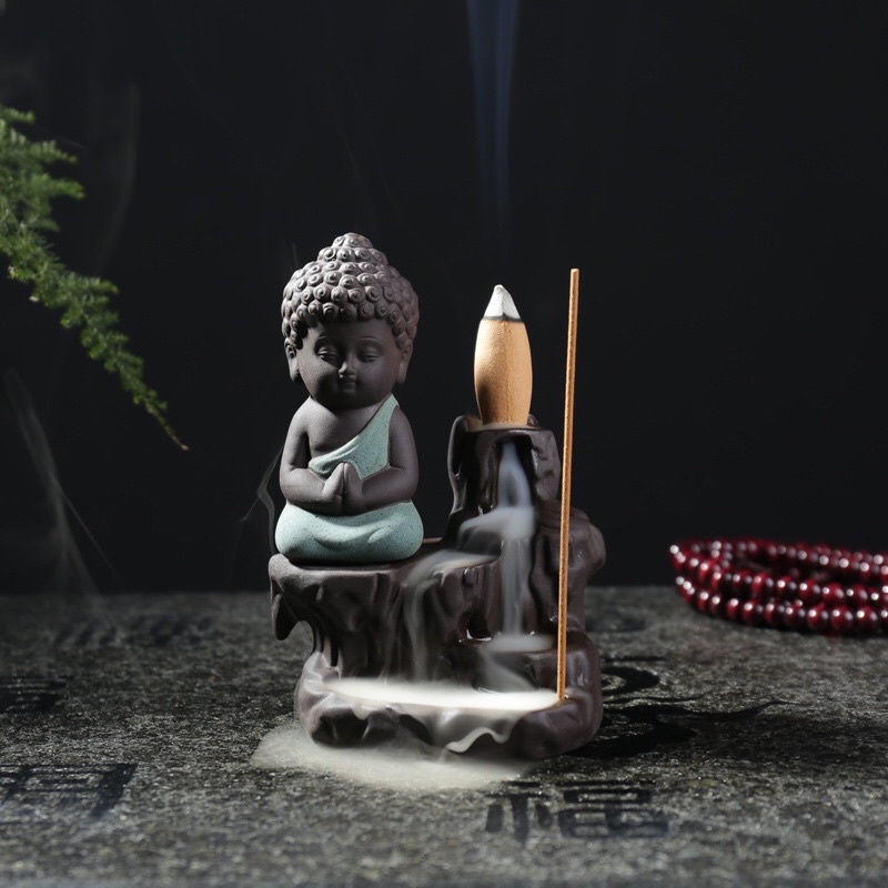 Thác Khói Trầm Hương Gốm Cao Cấp Phật Toạ Bên Suối- Thác Đốt Trầm Hương Toả Khói Ngược