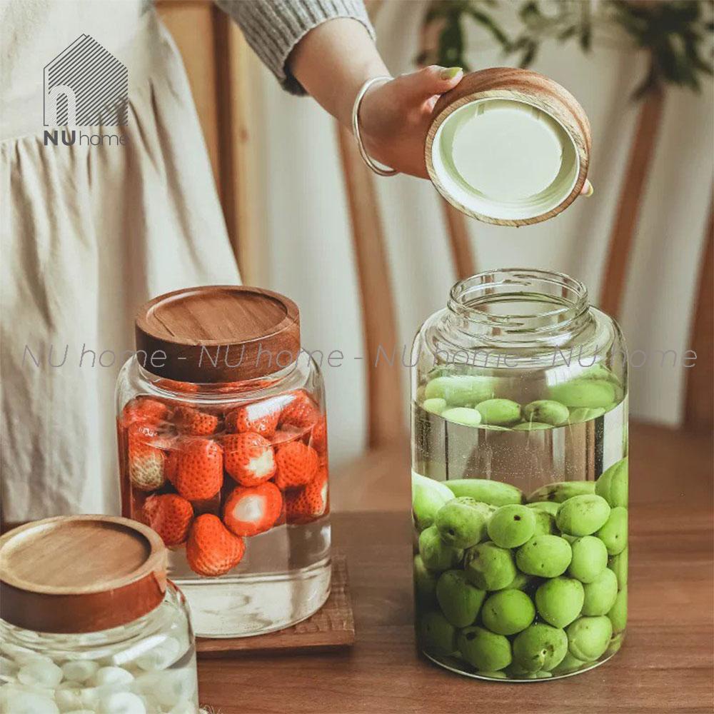 nuhome.vn | Hũ thuỷ tinh nắp gỗ  - IRU, hũ đựng đồ khô, ngâm trái cây kích thước lớn, lọ muối dưa, nắp vặn bằng gỗ