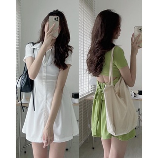 V0019 Váy cotton gân polo khoét lưng buộc nơ Audrey