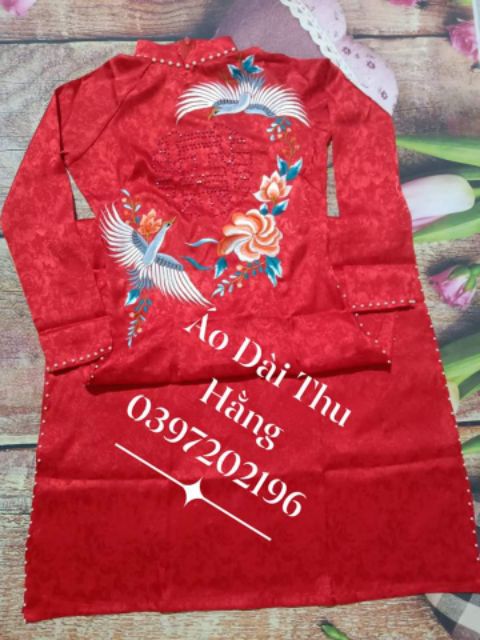 Áo dài gấm tơ đỏ 2tà
