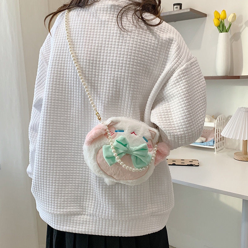 Túi Đeo Chéo Hình Mèo May Mắn Nhồi Bông Dễ Thương Phong Cách Lolita