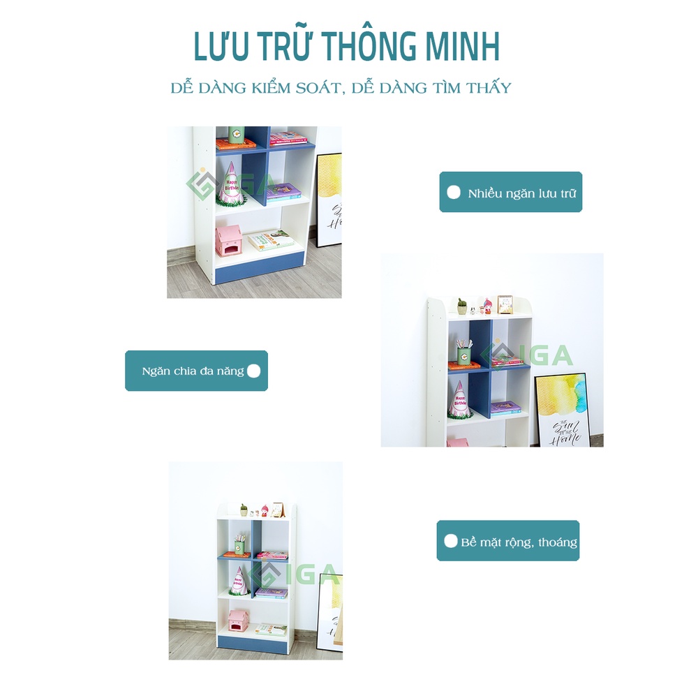 Tủ kệ sách đầu giường của bé để cạnh bàn học màu xanh hiện đại đa năng chính hãng- GP139.19