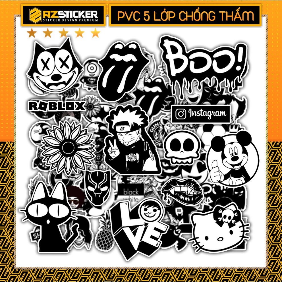 Sticker Black & White | Hình Dán Trắng Đen Dán Nón Bảo Hiêm, Điện Thoại, Laptop, Bình Nước...Chống Nước, Chống Bay Màu