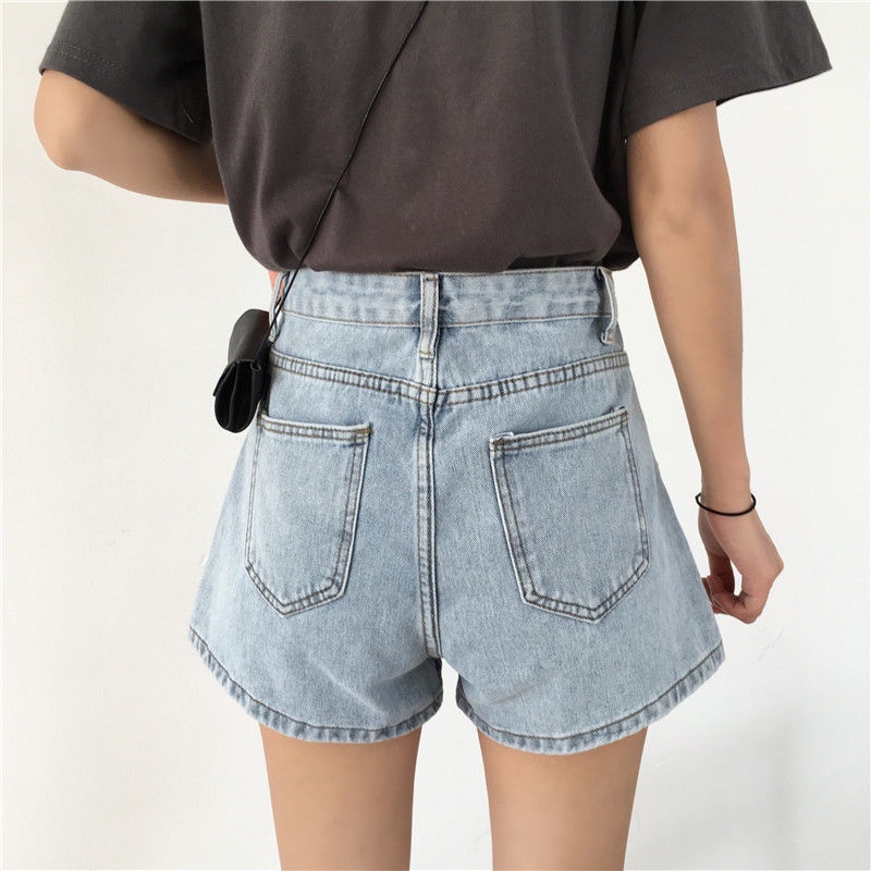 Quần Short Denim Lưng Cao Ống Rộng Màu Đen Thời Trang Mùa Hè Phong Cách Hàn Quốc Cho Nữ