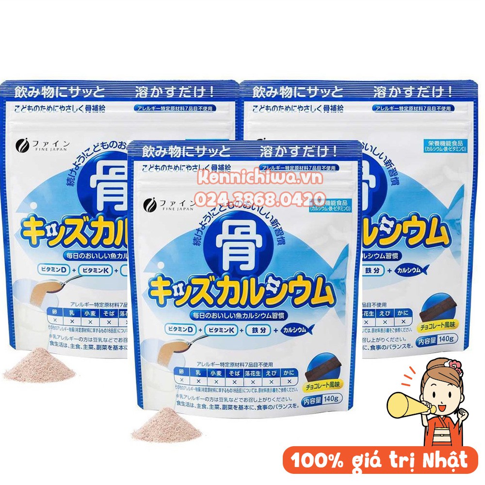 Bột Bone's Calcium for kids 140g bổ sung canxi xương cá tuyết Nhật Bản giúp phát triển chiều cao cho bé