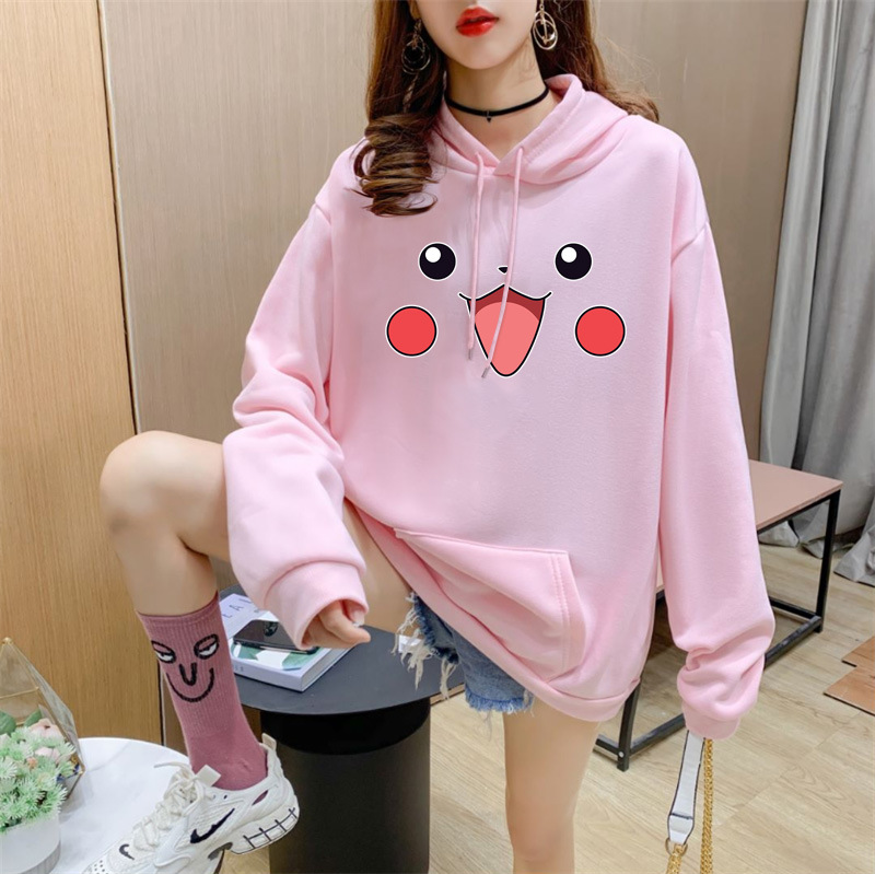 Áo Khoác Thể Thao Bằng Cotton Dày Dáng Rộng In Hình Pikachu Dễ Thương Cho Cặp Đôi