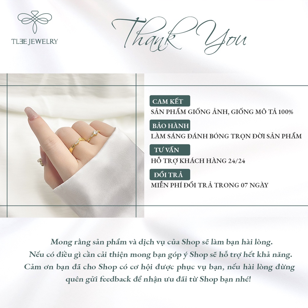 Nhẫn bạc nữ TLEE lá hena mạ vàng 14k cao cấp NCJ A0142