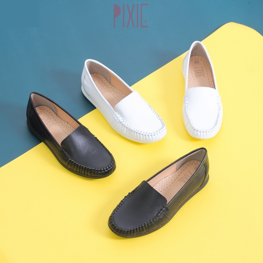 Giày Mọi Moccasin Da Bò Thật Đế Cao Su Pixie X482