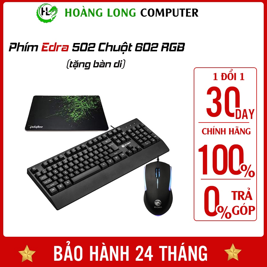 Bộ Bàn Phím Giả Cơ Edra 502 và Chuột Có Dây Edra Gaming 602 RGB Tặng Bàn Di Razer - Hoàng Long Computer