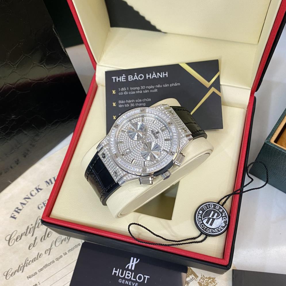 Đồng hồ nam Hublot size 42 đính đá cao cấp dây cao su chống nước DH208