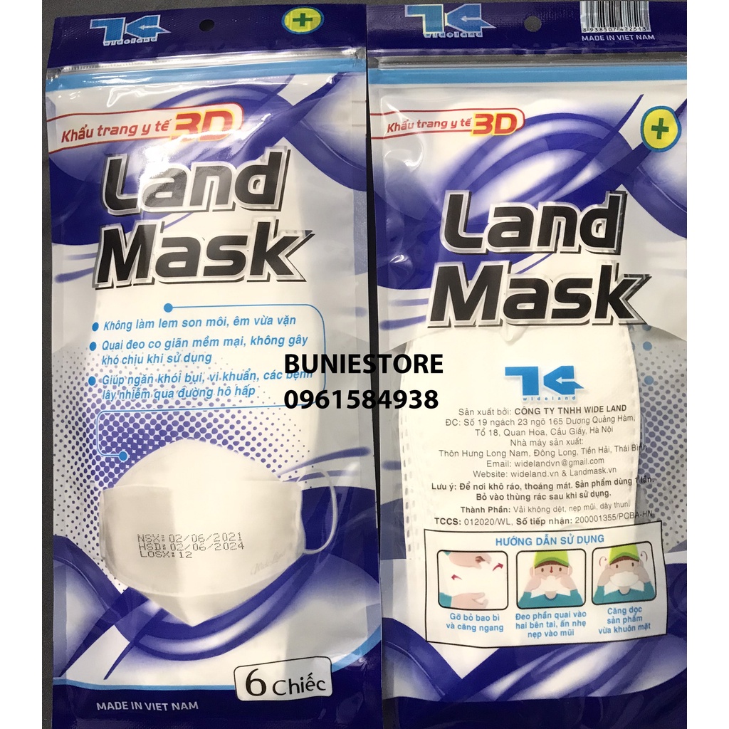 Khẩu trang 3d kf94 LandMask set 6 cái 4 lớp kháng khuẩn cao cấp chính hãng