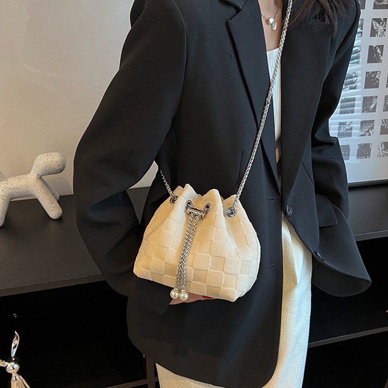 Túi đeo chéo IELGY thiết kế dây rút họa tiết kẻ sọc thời trang dành cho nữ