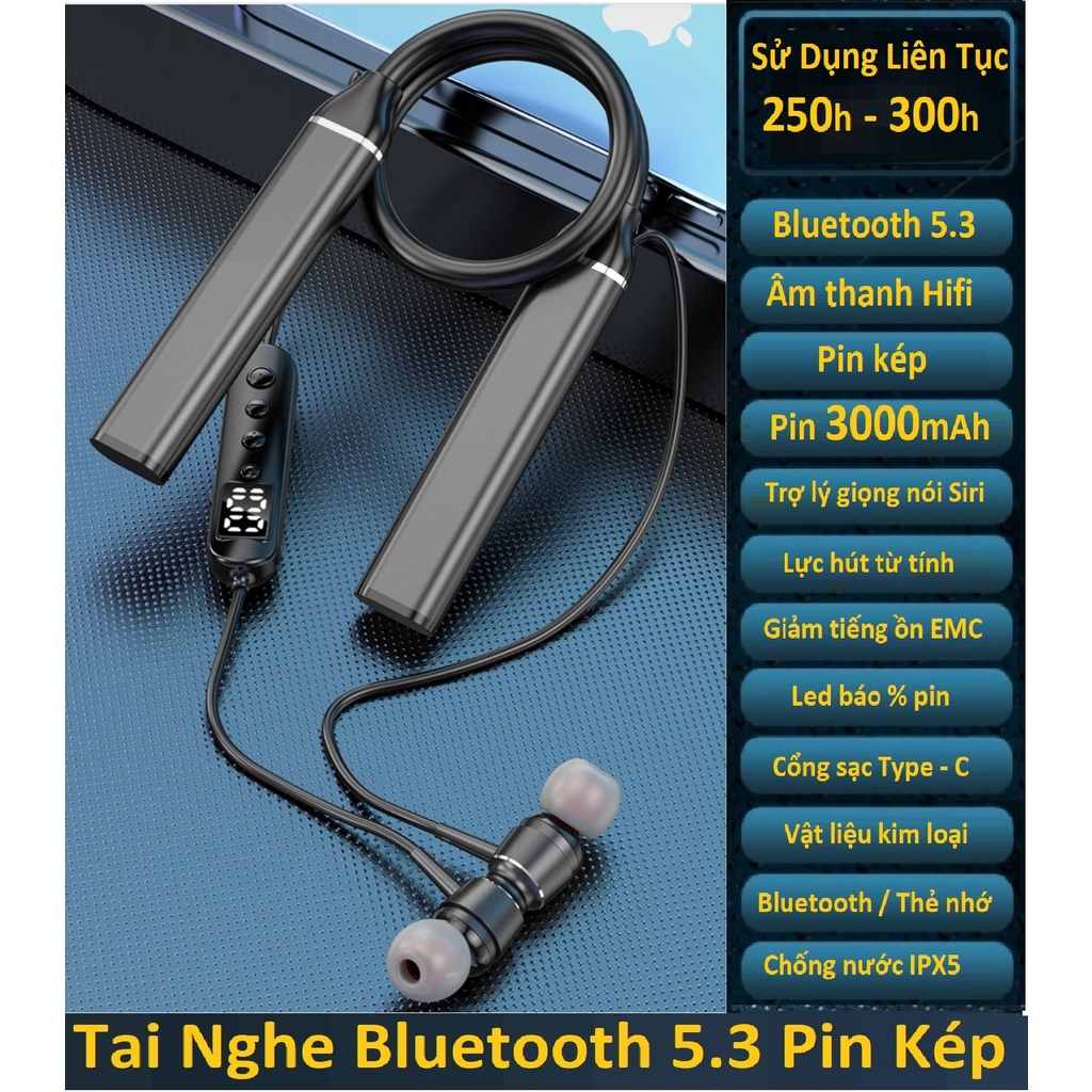 Tai Nghe Bluetooth 5.3 Pin 3000mAh Nghe Nhạc Lên Đến 300 giờ , Led Báo % Pin , Có Khe Lắp Thẻ Nhớ TF.
