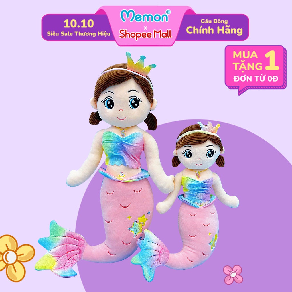 Gấu Bông Nàng Tiên Cá Thêu Sao Nhồi Bông Cho Bé Cao Cấp Memon