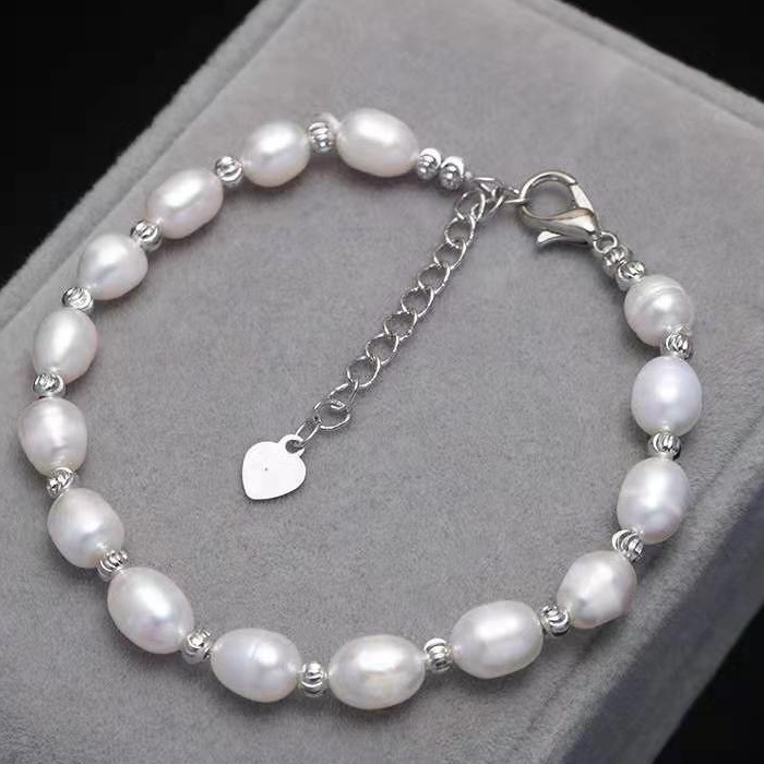 Vòng Tay Ngọc Trai Hình Gạo Nước Ngọt Đơn Giản Có Thể Điều Chỉnh Làm Quà Tặng Cho Bạn Gái