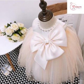 Đầm công chúa lưới đính nơ to cho bé từ 1 - 12 tuổi