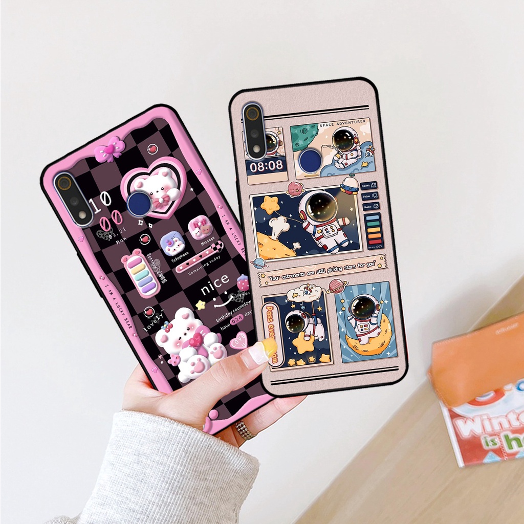 Ốp lưng Realme 3 / 3 Pro hình gấu, vũ trụ ngân hà chibi. ốp chống sốc bền đẹp