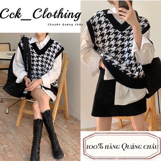 Áo gile len nữ họa tiết kẻ ziczac đen trắng phong cách vintage dáng xuông thời trang thu dông siêu hot_M45