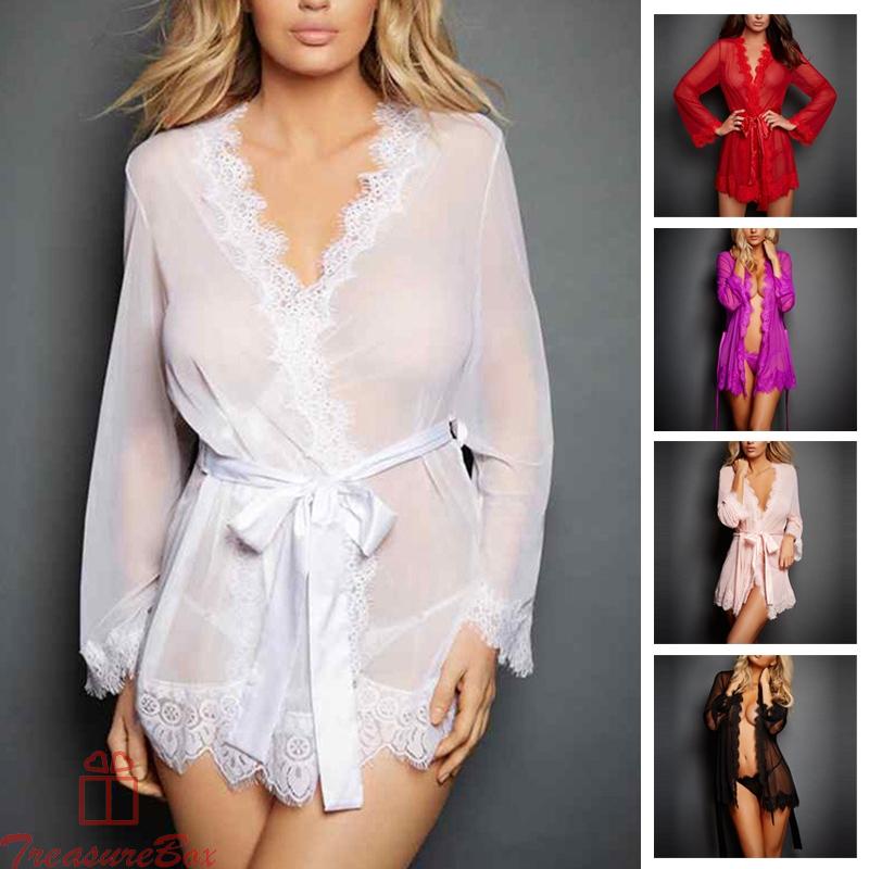 Women Ladies Sleepwear Nightwear Pajamas Plus size Robe See through Sexy