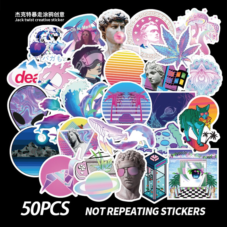 Bộ 50 Miếng Dán Trang Trí Chống Thấm Nước Dán Nón BH, Laptop, Vali, Xe, Sổ tay.... MÃ ST2023