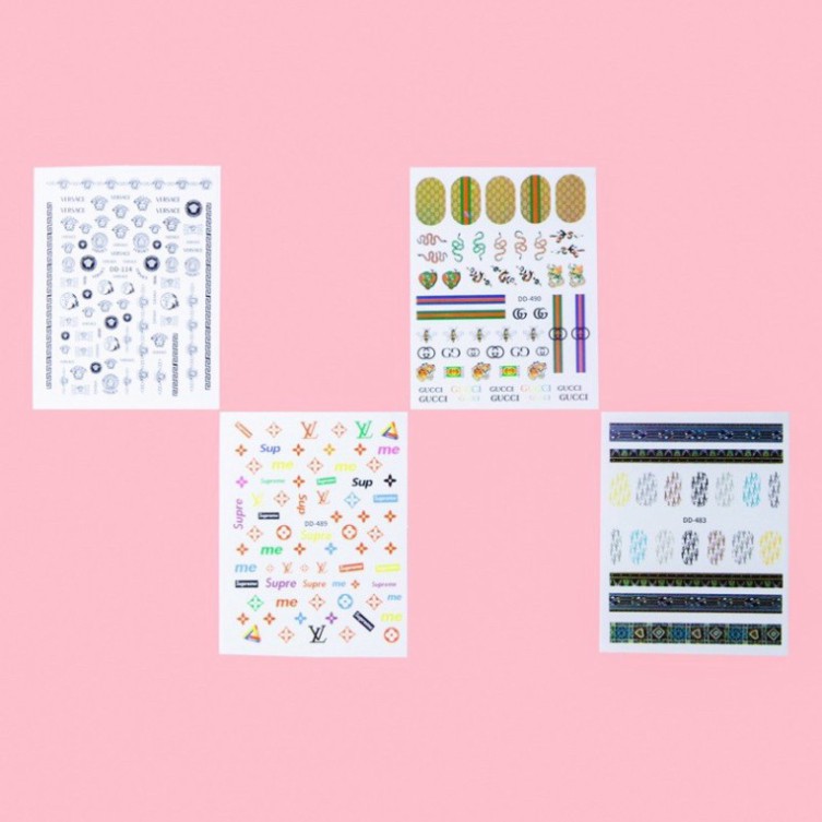 Miếng dán móng tay 3D nail sticker chủ đề họa tiết các thương hiệu nổi tiếng 12 mẫu (lẻ 1 tấm) UE