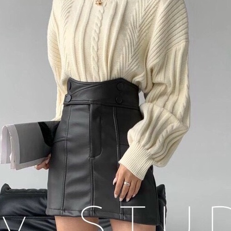 Chân Váy Da 4 Cúc Cạp Siêu Cao  Mã 8816_Xưởng May Quang Anh