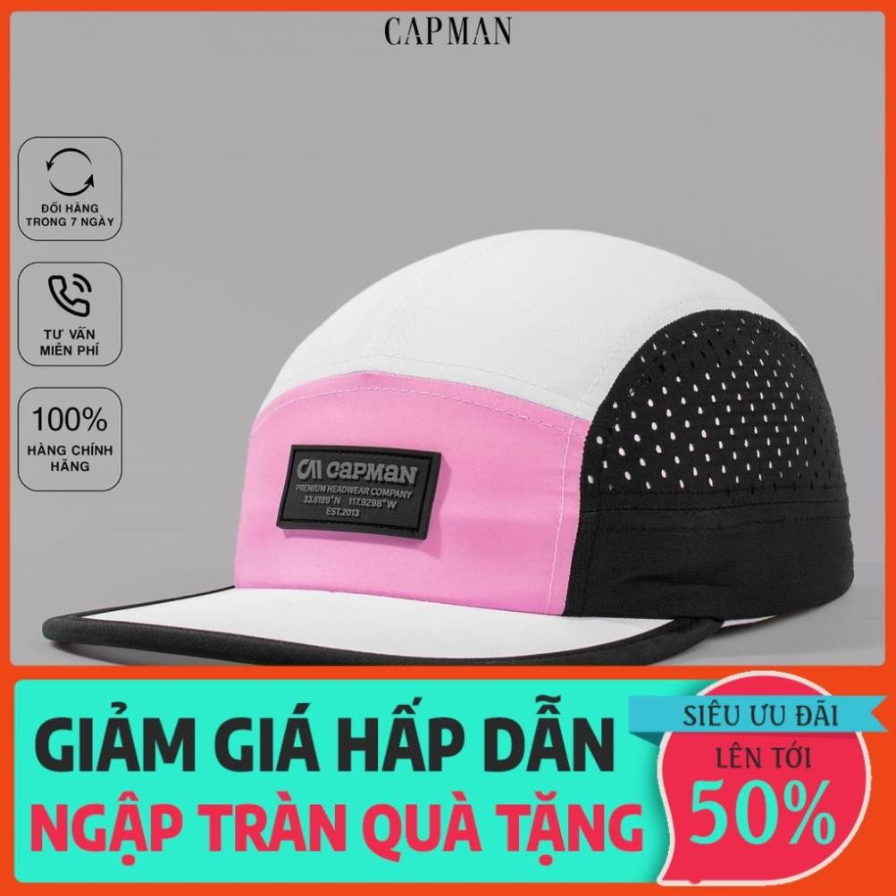 Mũ lưỡi trai CAPMAN chính hãng full box, nón kết nam snapback vải dù CM117 màu trắng hồng xịn