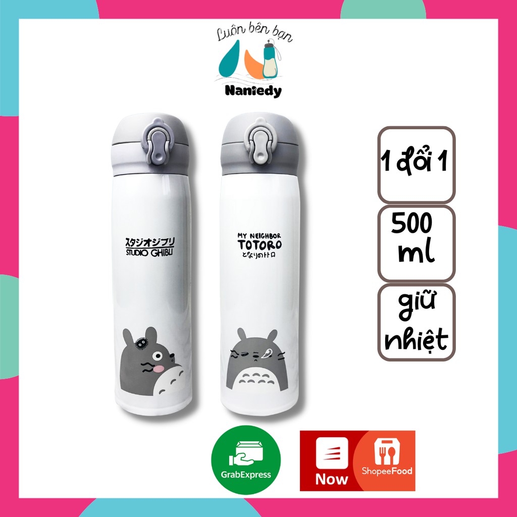 Bình nước giữ nhiệt Cute Cốc Inox 304 Trữ Nóng Lạnh NANIEDY Uống Trà Sữa Cà Phê Có Nắp Bấm Nút 500ml