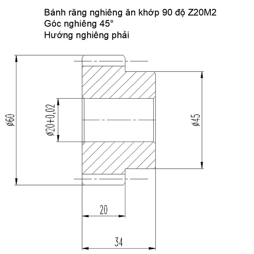 Bánh răng nghiêng ăn khớp 90 độ-Z20m2