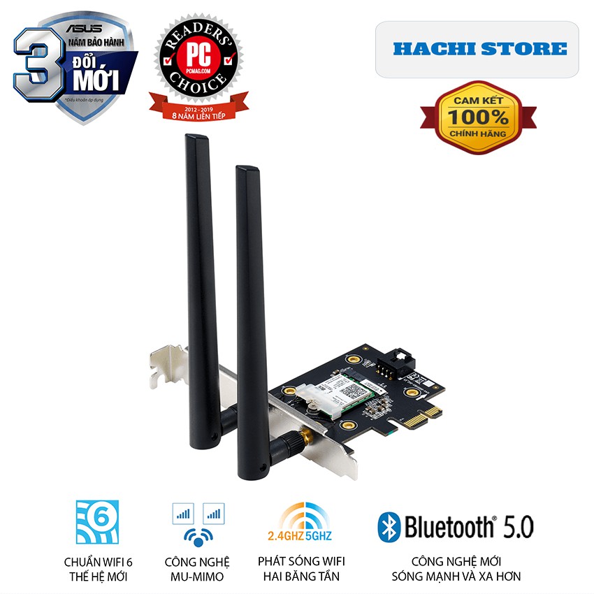 Card Mạng Wifi 6 chuẩn PCI-e 2 băng tần tốc độ 3000 Mbps Asus -PCE-AX3000  - Hàng phân phối Chính Hãng