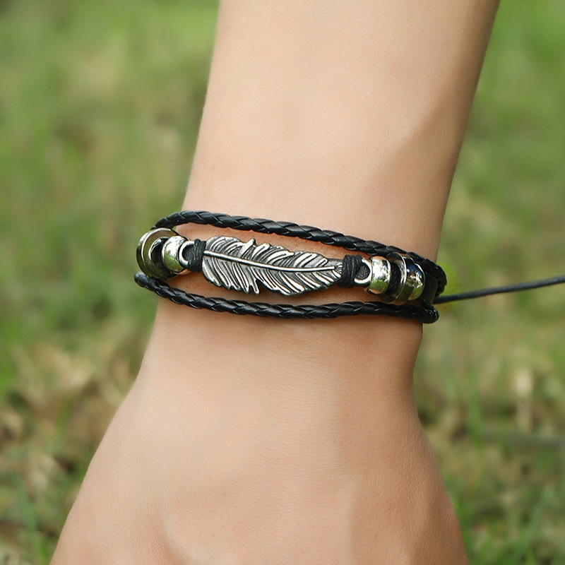 Vòng Đeo Tay Da Handmade Cánh Thiên Thần Unisex Nhiều Sợi