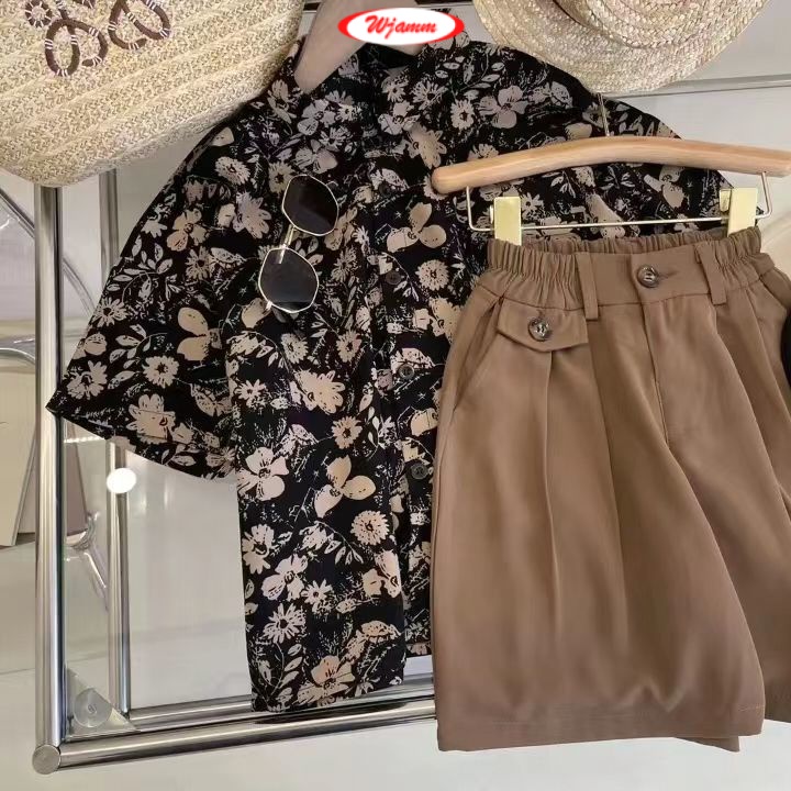 đồ bộ bé trai áo sơ mi Hoa cho bé trai (3-8 tuổi) Ngắn tay quần short Bộ đồ phong cách Hàn Quốc Thời trang quần áo trẻ em nam