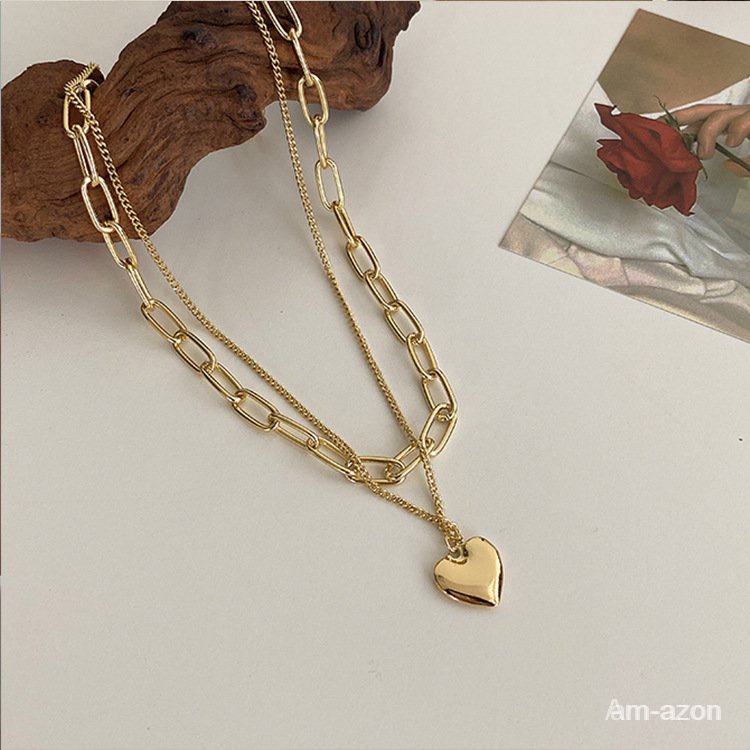 Dây chuyền mặt hình trái tim mạ vàng 18K phong cách Âu Mỹ