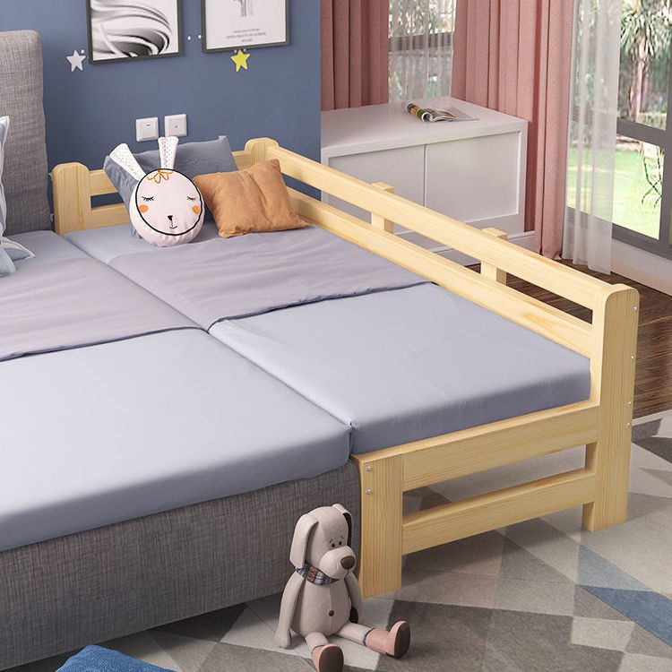 ♈Ghép giường mở rộng đầu trẻ em bằng gỗ nguyên khối tùy chỉnh có lan can đơn nhỏ tiết kiệm lớn