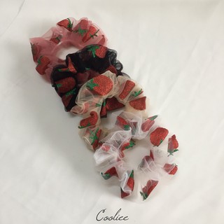 Scrunchies lưới ren dâu tây óng ánh
