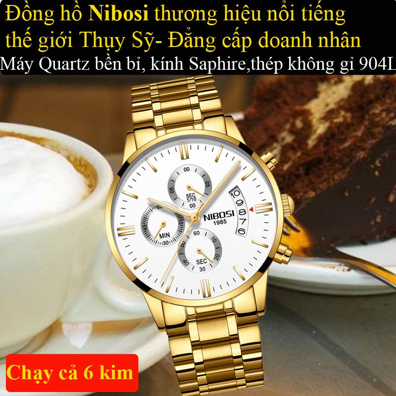 Đồng hồ nam đẹp Nibosi 1985 chính hãng cao cấp giá rẻ mặt tròn đeo tay dây dây kim loại