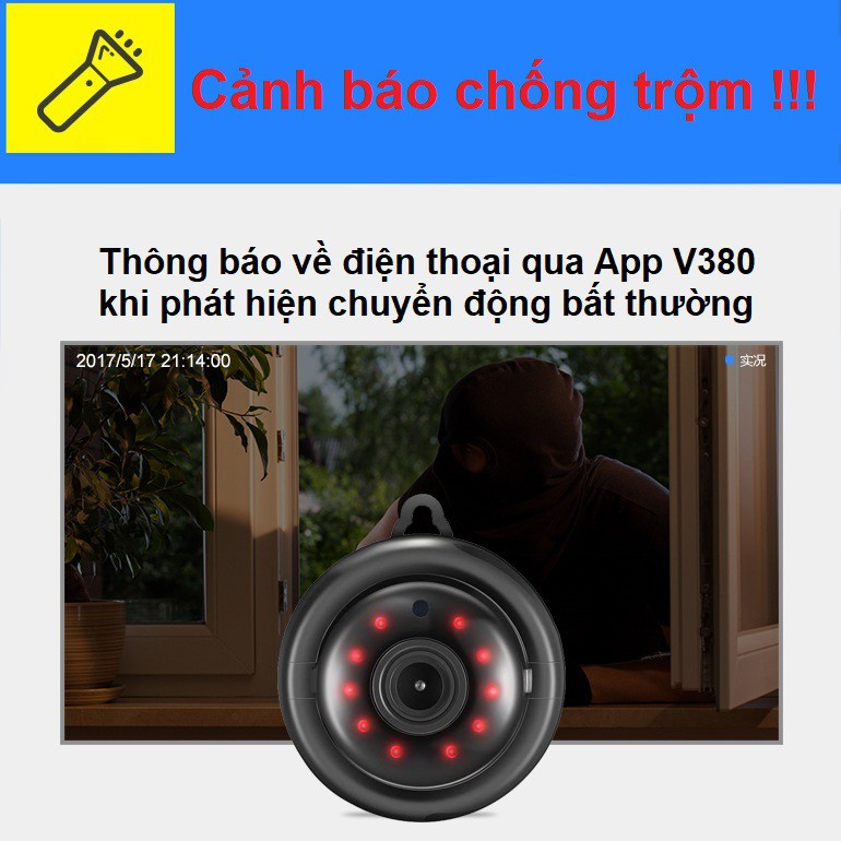 Camera mini Wifi Góc Rộng HD V380 E06 - Giám Sát Hồng Ngoại + Tặng đèn led USB