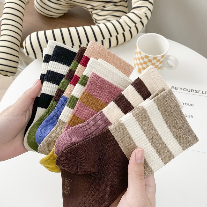 Vớ WAFNHA D574 họa tiết kẻ sọc màu trơn sáng tạo thời trang cho nữ