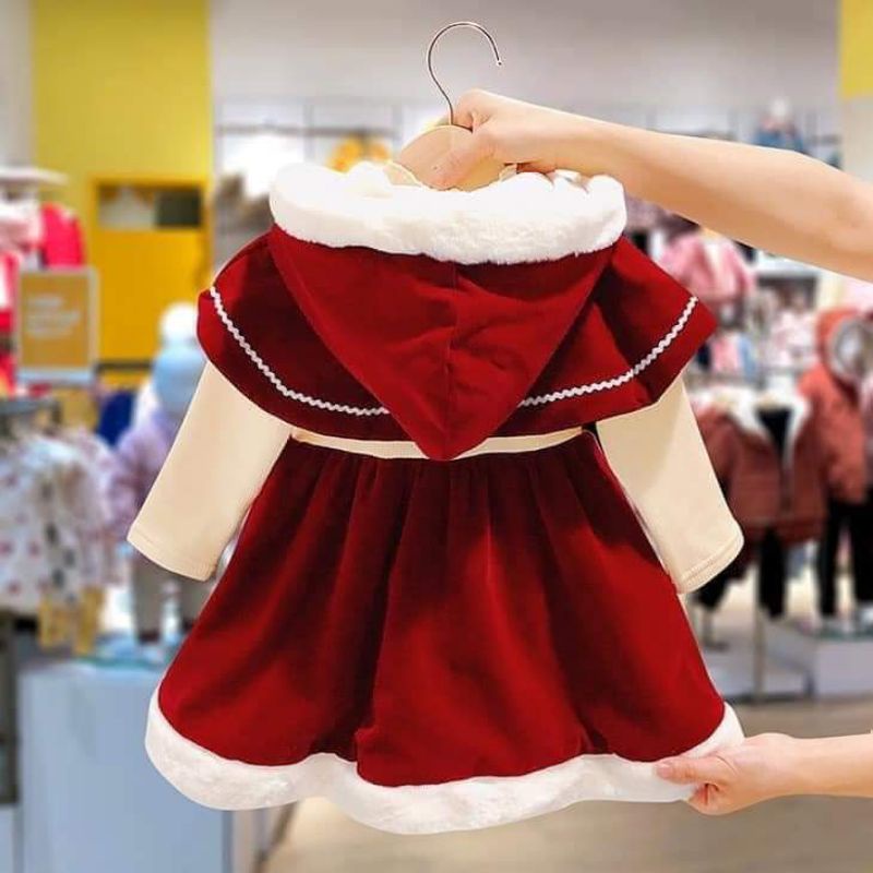 Đầm Nhung NOEL 🍓TIỆM CÔNG CHÚA NHỎ🍓 Váy Bà Già Noel Đỏ Chi Tiết cực ấm áp cho bé