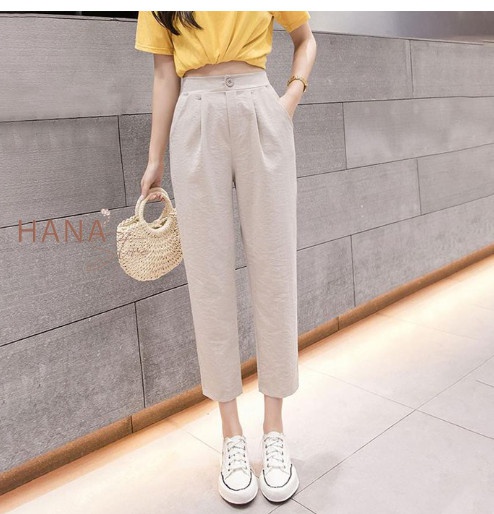 Quần Đũi dáng Baggy dành cho nữ, lưng thun cạp cao [FREE SHIP] dáng 9 tấc - Vải đũi xước