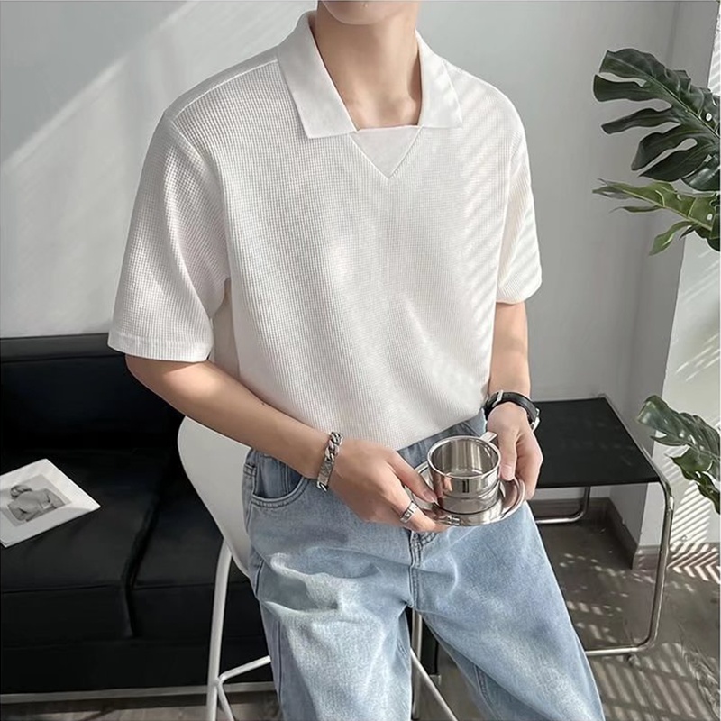 Áo Thun POLO Tay Ngắn Dáng Rộng Màu Trơn Phong Cách Hàn Quốc Thời Trang Mùa Hè Size M-2XL